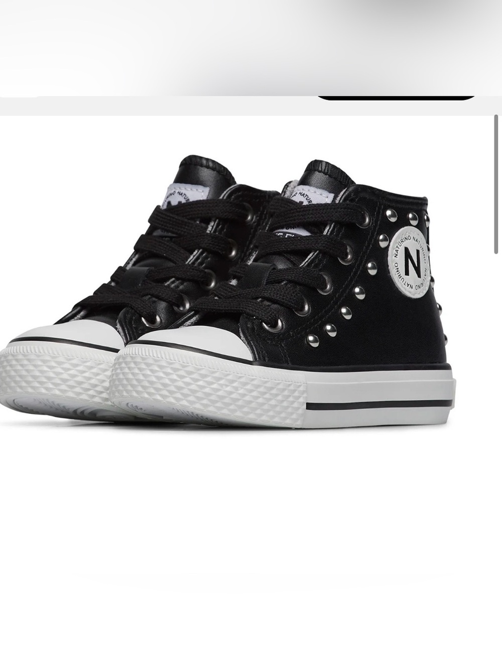 Naturino Black and White High-Top Kids Sneakers with Silver Studs